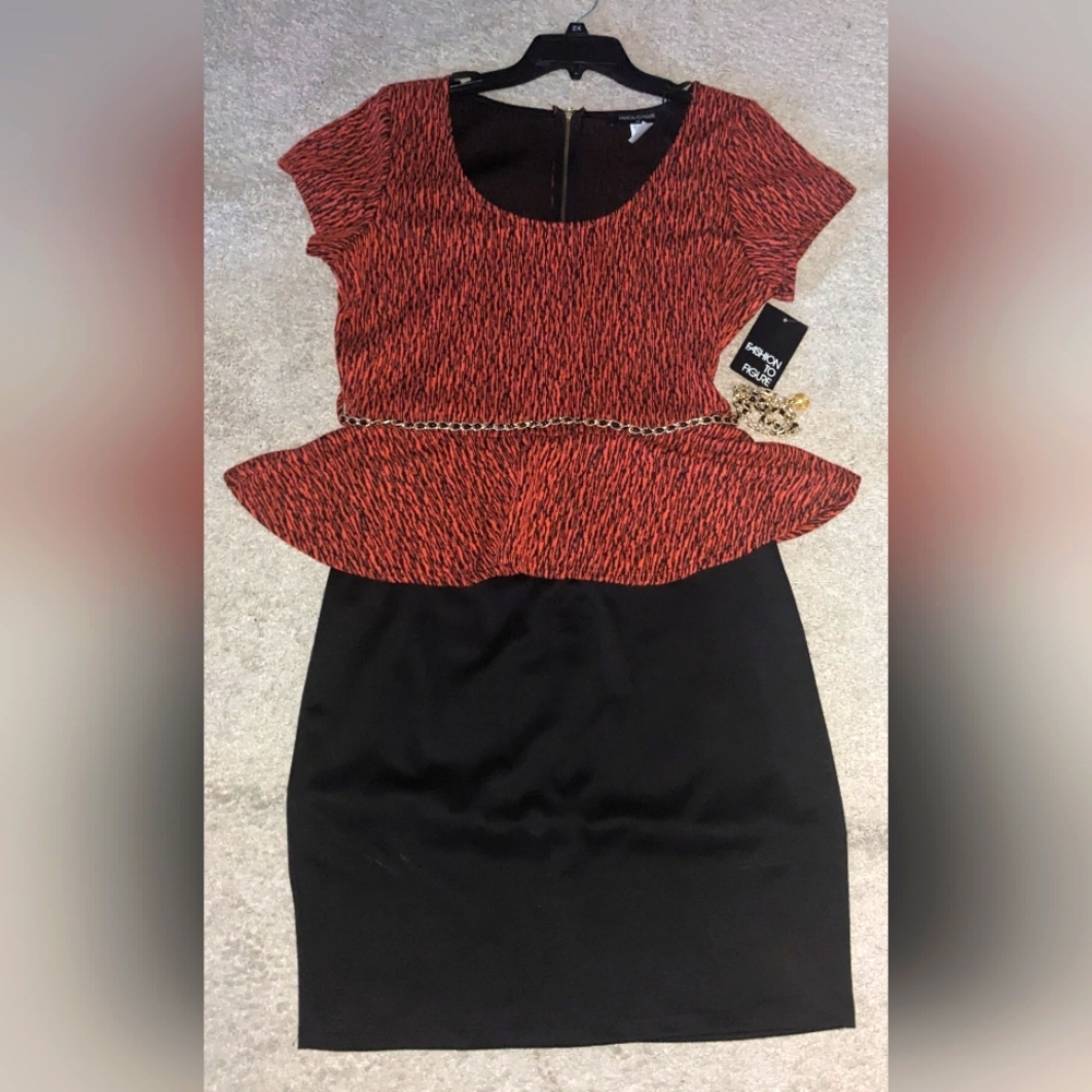 F2F Plus Black/Rust Peplum Dress 2X